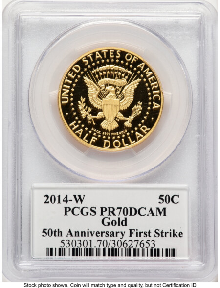 2014-W 50C Gold JFK 50th Anniversary FS JFK Flag 70 PCGS