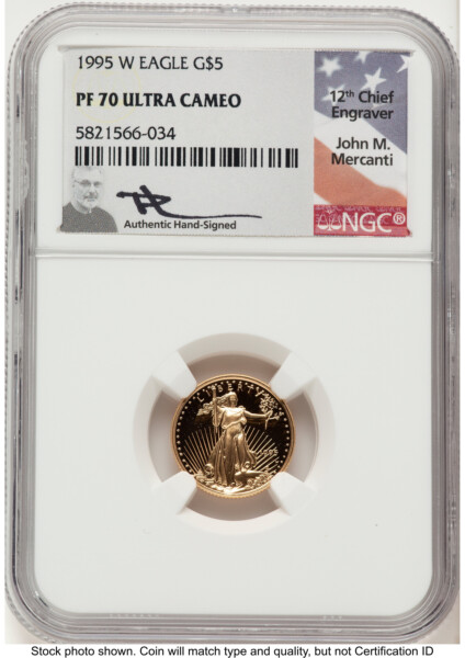 1995-W Proof Gold Eagle 1/10 oz John Mercanti 70 NGC