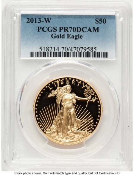 2013-W Proof Gold Eagle 1 oz Blue Gradient 70 PCGS