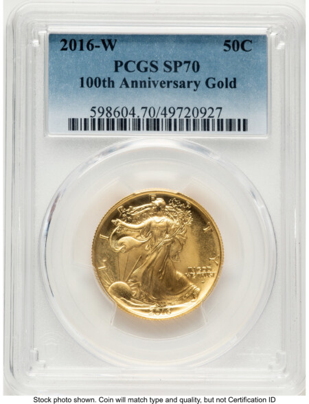 2016-W 50C Walking Liberty 100th Anniversary Gold Centennial  Blue Gradient 70 PCGS