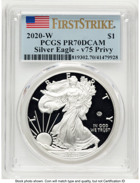 2020-W Proof Silver Eagle V75 Privy 1 oz FS Flag 70 PCGS