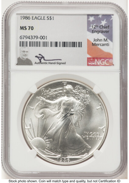 1986 Silver Eagle John Mercanti 70 NGC