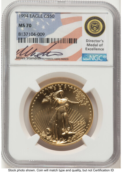 1994 Gold Eagle 1 oz Miles Standish 70 NGC