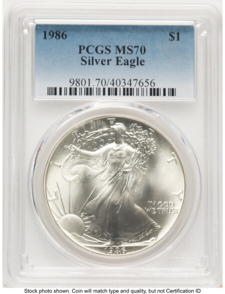 1986 Silver Eagle Blue Gradient 70 PCGS