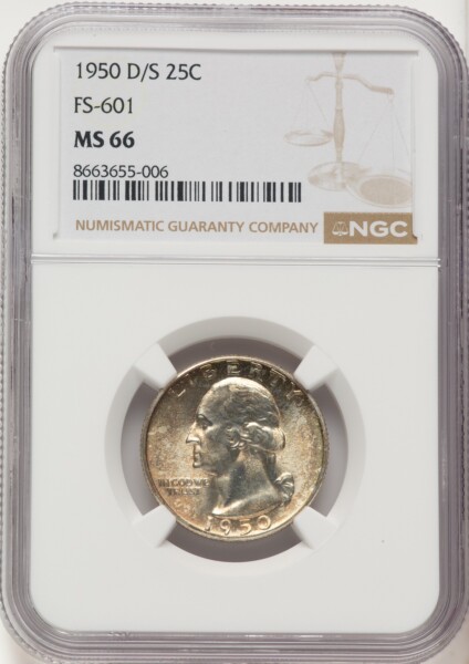 1950-D/S 25C FS-601, MS 66 NGC