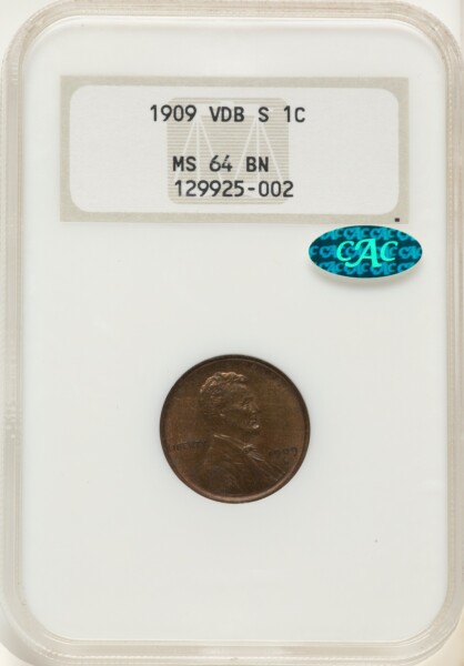 1909-S 1C VDB, BN CAC 64 NGC
