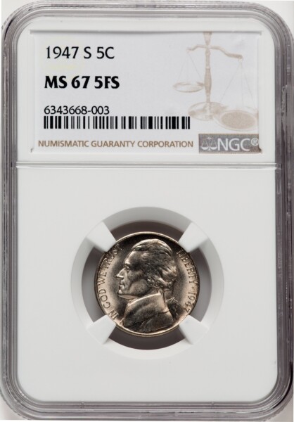 1947-S 5C, FS 67 NGC
