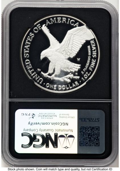 2024-W Proof Silver Eagle 1 oz AR Miles Standish Blk Core 70 NGC
