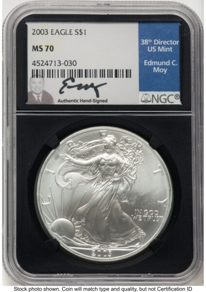 2003 Silver Eagle Ed Moy Blk Core 70 NGC