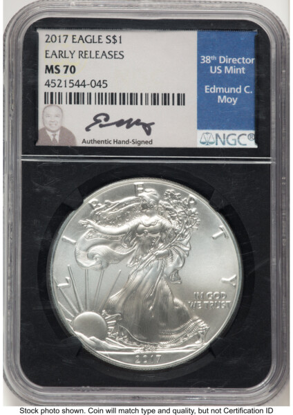 2017 Silver Eagle ER Ed Moy Blk Core 70 NGC