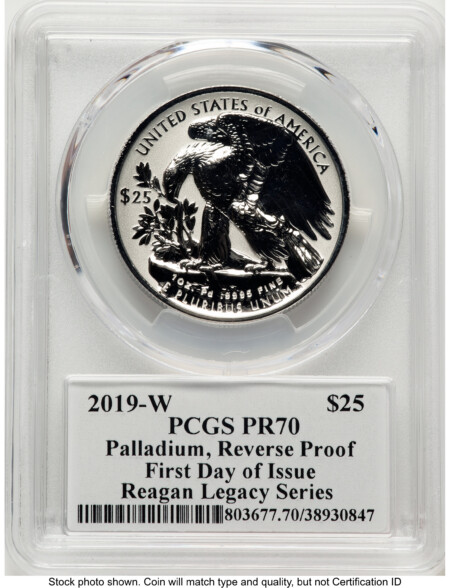 2019-W Palladium Eagle 1 oz, REV PR FDI Reagan Legacy Series Michael Reagan 70 PCGS