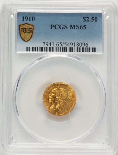 1910 $2 1/2 PCGS Secure 65 PCGS
