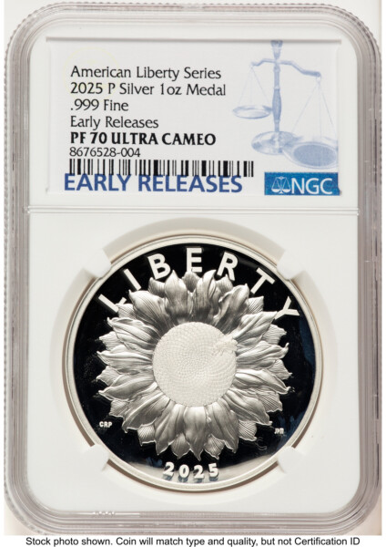 2025-P Silver American Liberty High Relief Medal ER Blue 70 NGC