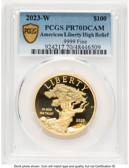 2023-W G$100 American Liberty High Relief, DC Blue Gradient 70 PCGS