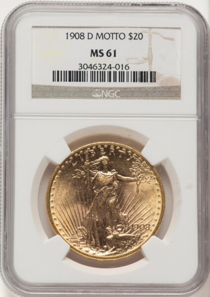 1908-D $20 MOTTO 61 NGC