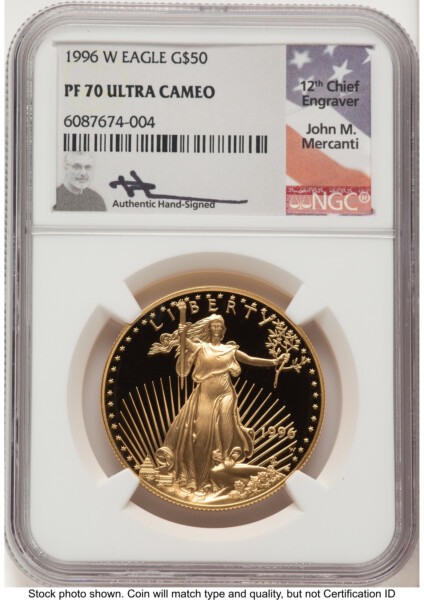 1996-W Proof Gold Eagle 1 oz John Mercanti 70 NGC
