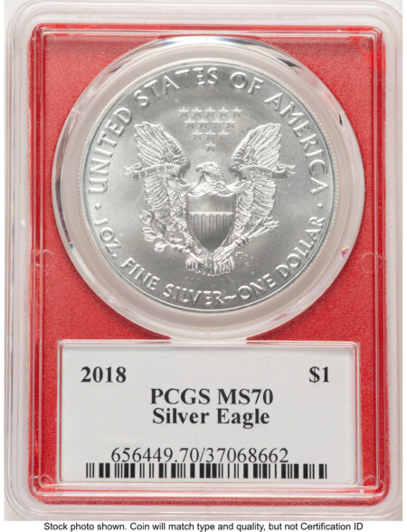 2018 Silver Eagle Trump "History in Your Hands" Red Frame Label 70 PCGS