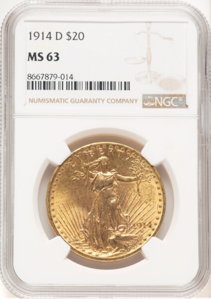 1914-D $20 Brown Label 63 NGC