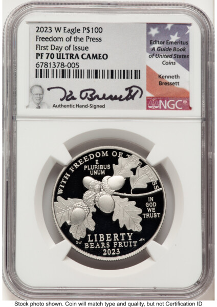 2023-W Proof Platinum Eagle 1 oz FDI Kenneth Bressett Portrait 70 NGC