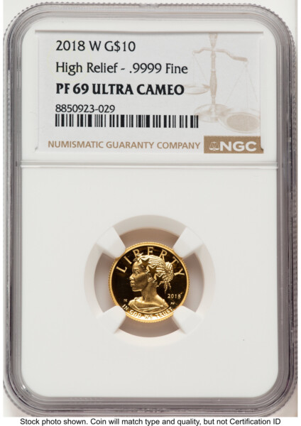 2018-W G$10 American Liberty High Relief, DC Brown Label 69 NGC