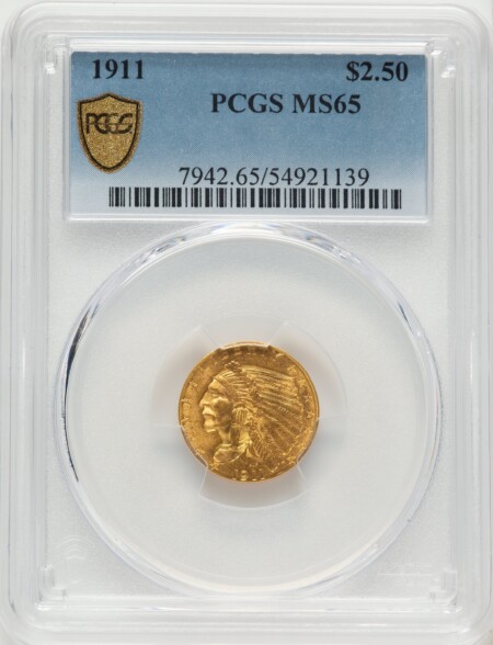 1911 $2 1/2 PCGS Secure 65 PCGS