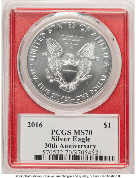2016 Silver Eagle Trump "History in Your Hands" Red Frame Label 70 PCGS