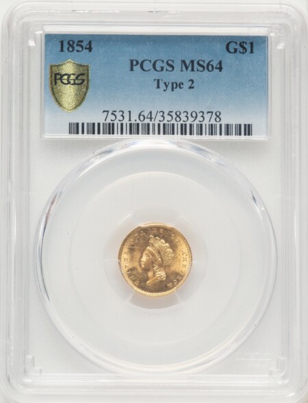 1854 G$1 Type Two PCGS Secure 64 PCGS