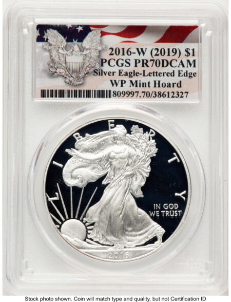2016-W Proof Silver Eagle 1 oz WP Mint Hoard Heraldic Eagle Flag 70 PCGS