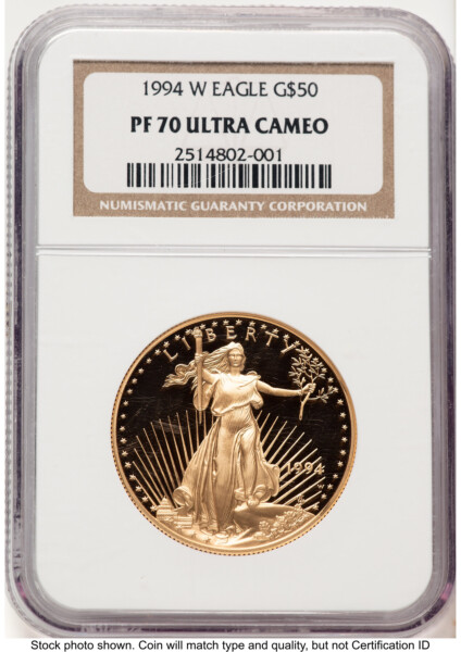 1994-W Proof Gold Eagle 1 oz Brown Label 70 NGC