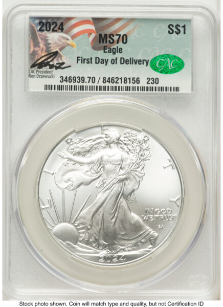 2024 Silver Eagle First Day of Delivery Ron Drzewuki 70 CACG