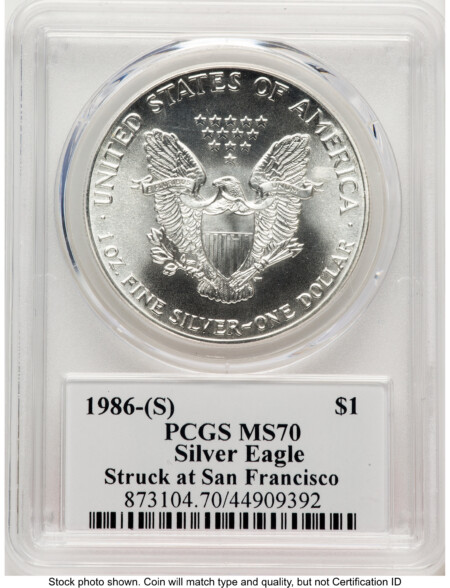 1986-(S) Silver Eagle John Mercanti Bridge 70 PCGS