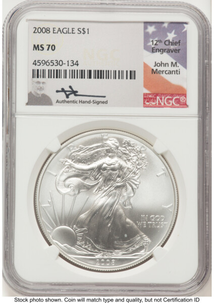 2008 Silver Eagle John Mercanti 70 NGC