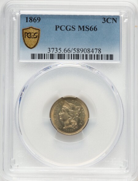1869 3CN PCGS Secure 66 PCGS