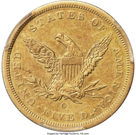 1843-O $5 Small Letters, MS PCGS Secure 50 PCGS