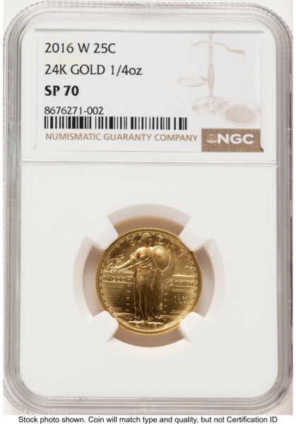 2016-W 25C Standing Liberty 100th Anniversary Gold Centennial  Brown Label 70 NGC