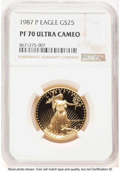 1987-P Proof Gold Eagle 1/2 oz Brown Label 70 NGC