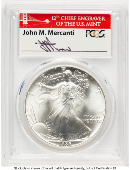 1986-(S) Silver Eagle John Mercanti Bridge 70 PCGS