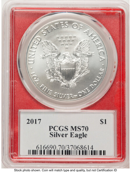 2017 Silver Eagle Trump "History in Your Hands" Red Frame Label 70 PCGS