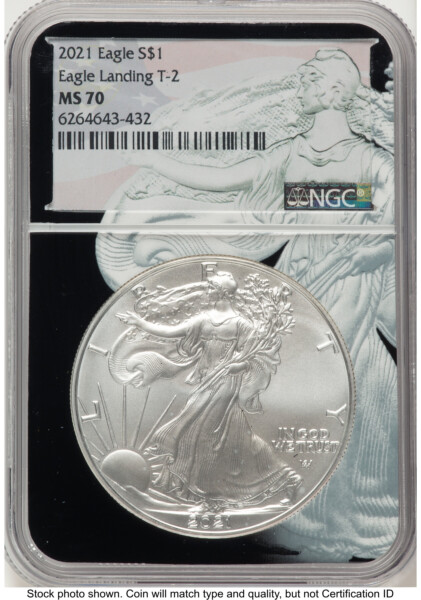 2021 Silver Eagle Type 2 Black Silver Eagle Core Overlay/Label 70 NGC