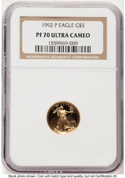 1992-P Proof Gold Eagle 1/10 oz Brown Label 70 NGC
