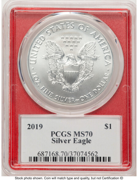 2019 Silver Eagle Trump "History in Your Hands" Red Frame Label 70 PCGS