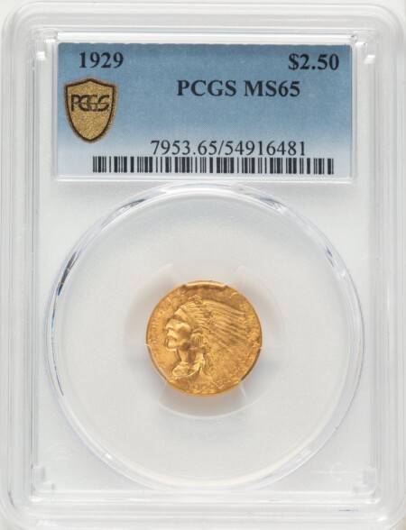 1929 $2 1/2 PCGS Secure 65 PCGS