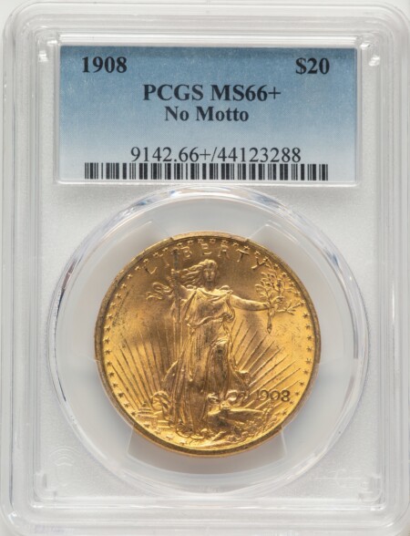 1908 $20 NO MOTTO PCGS Plus 66 PCGS