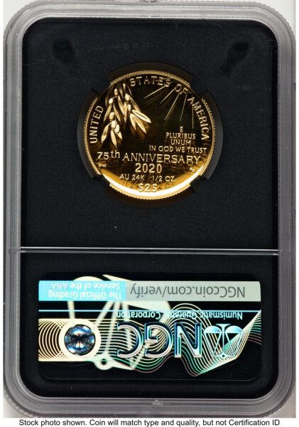 2020-W 1/2 oz Proof Gold End of World War II 75th Anniversary ER V-Day Label Blk Core 70 NGC