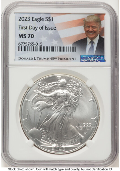 2023 Silver Eagle FDI Trump Label 70 NGC