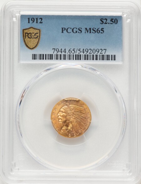 1912 $2 1/2 PCGS Secure 65 PCGS