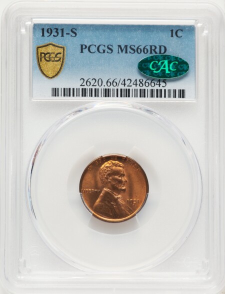1931-S 1C, RD CAC PCGS Secure 66 PCGS