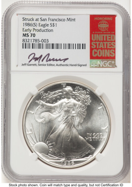 1986-(S) Silver Eagle Early Production Jeff Garrett Red Book 70 NGC