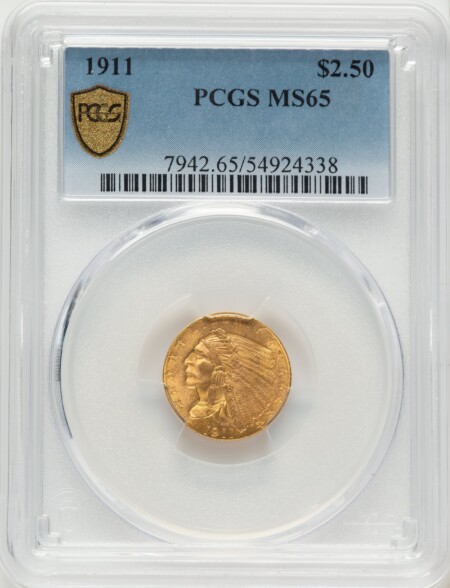 1911 $2 1/2 PCGS Secure 65 PCGS