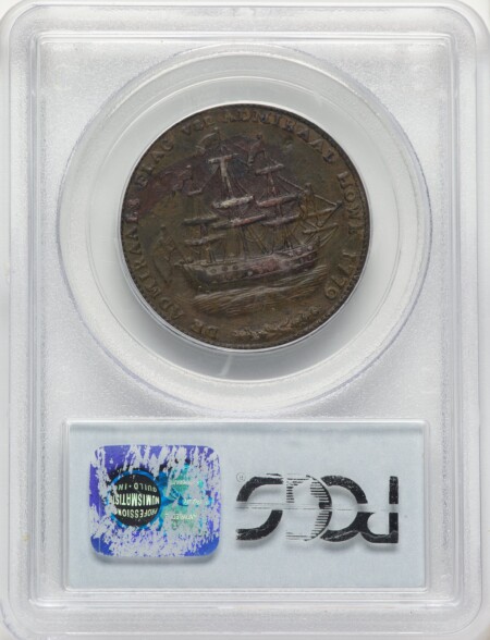 RI SHIP Rhode Island Ship Token, Wreath Below, Copper, BN 55 PCGS